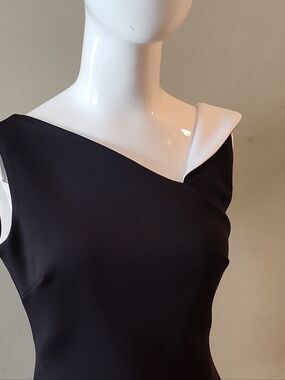 Calvin Klein Black Dress White Fold Detail Sheath Carolyn Full Back Zip